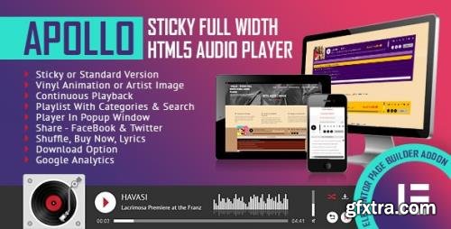 CodeCanyon - Apollo - Sticky Full Width HTML5 Audio Player - Elementor Widget Addon v1.0.0 - 29284921