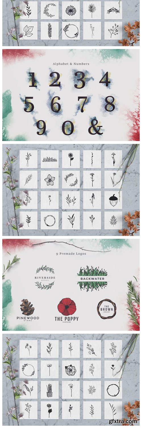 100 Hand Drawn Elements Floral 6578072