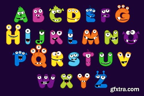 Cartoon alphabet font monster style