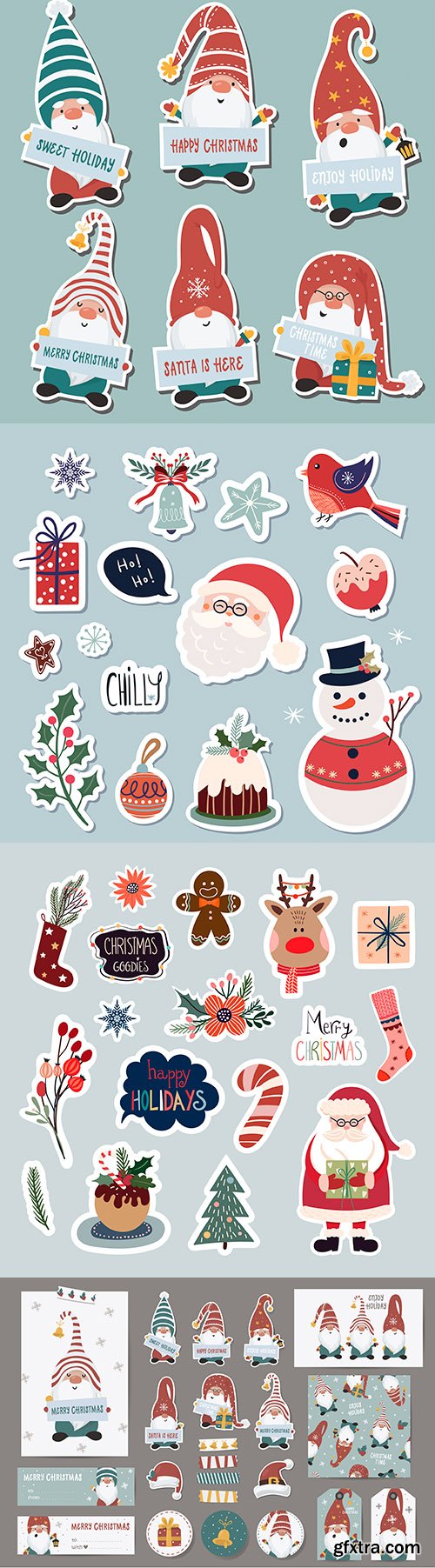 Cute Santa Claus collection of Christmas stickers elements
