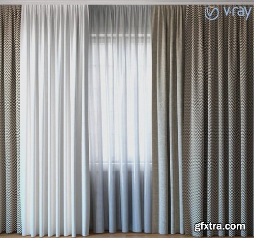 Curtains With Tulle V-ray Set 03