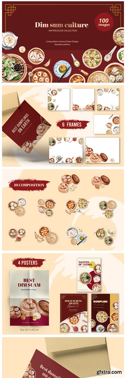 Dimsum Watercolor Illustration Set 6663698