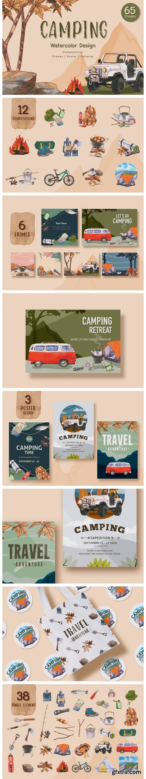 Camping Travel Watercolor Set 4862432