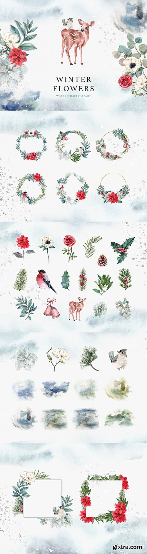 Winter Flowers Watercolor PNG Clipart