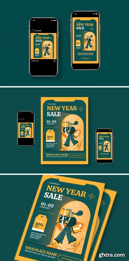 New Year Sale Flyer Set