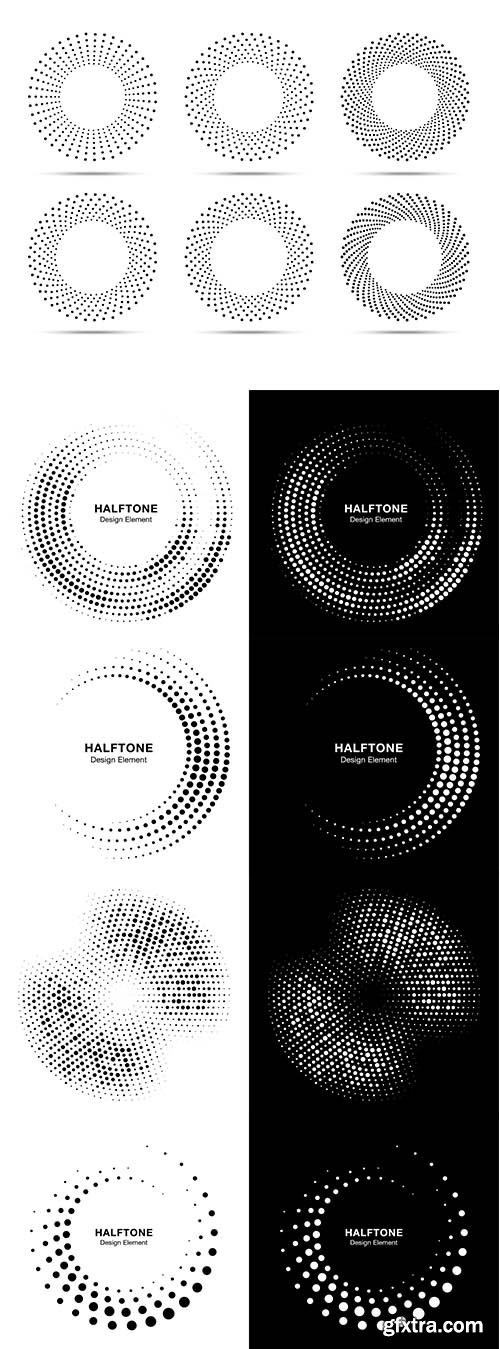 Halftone circle frame dotted set