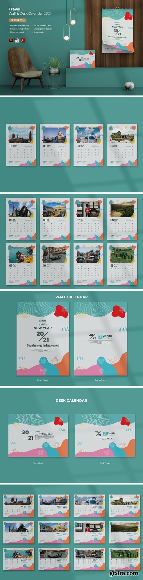 Travel Wall & Desk Calendar 2021