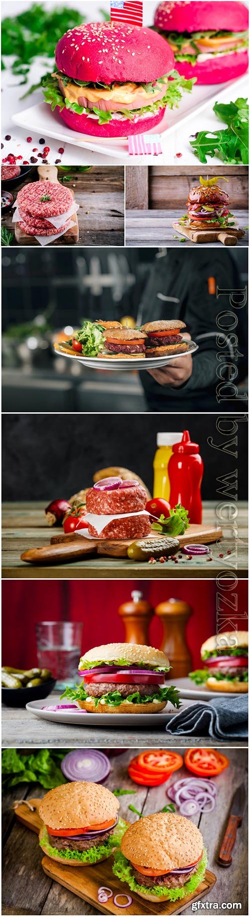 Burgers with fresh vegetables stock photo