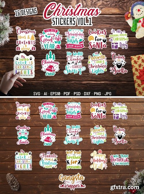 Christmas Stickers Bundle Vector Xmas Labels. Vol1