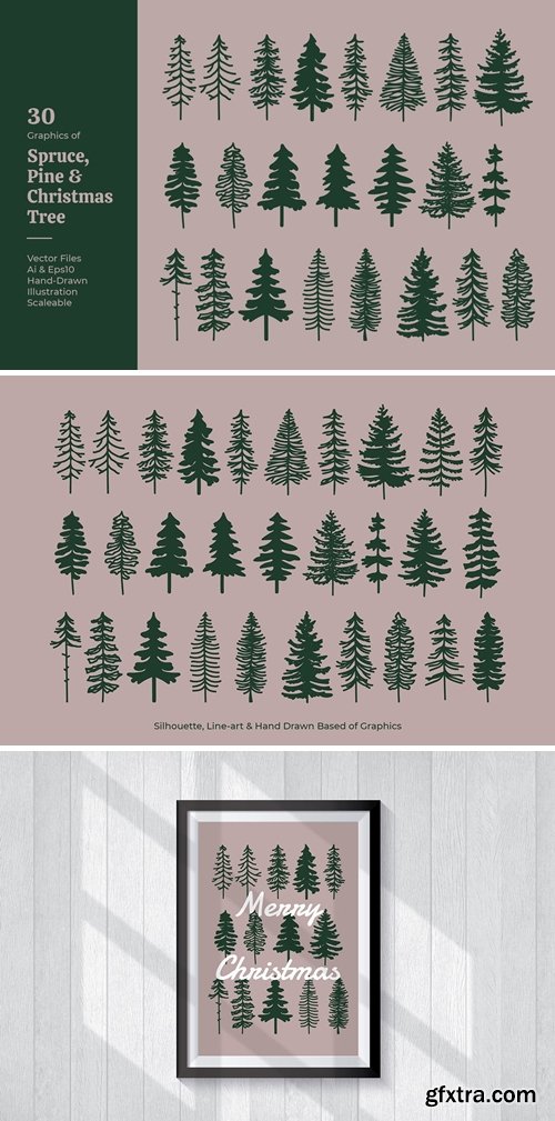 Spruce, Pine & Christmas Tree Silhouette Vector