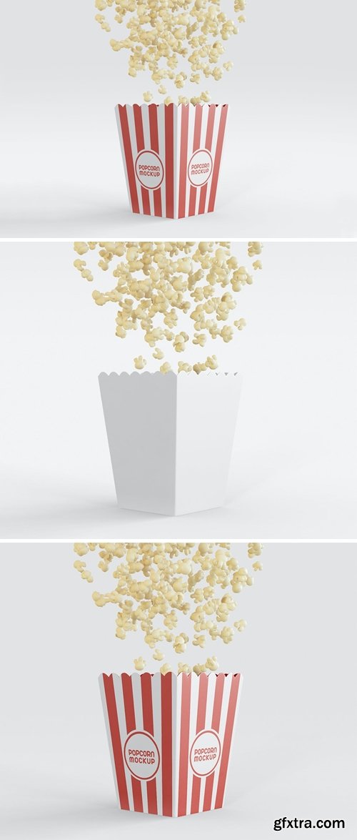 Bucket with Popcorns Flying Mockup