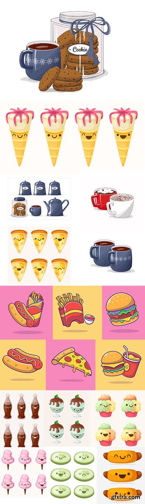 Cartoon food and drink illustration set