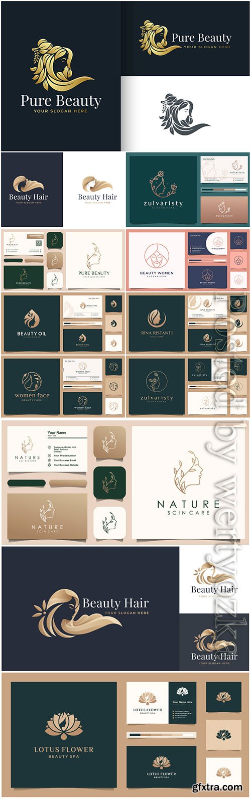 Luxury beauty woman hair salon gold gradient logo design