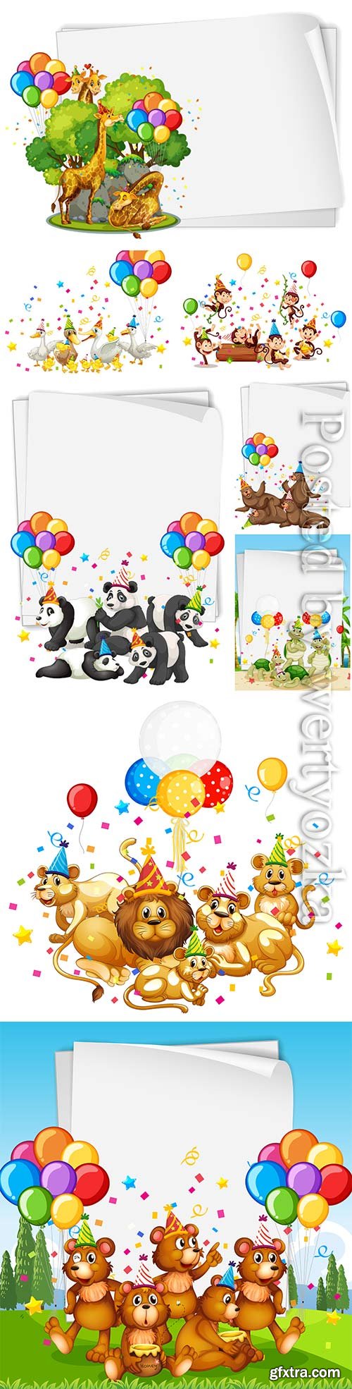 Cute animals in party theme premium vector