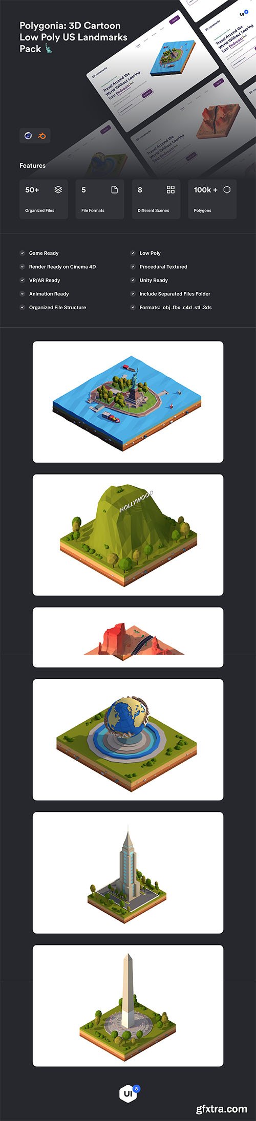 Polygonia: Low Poly US Landmarks Pack