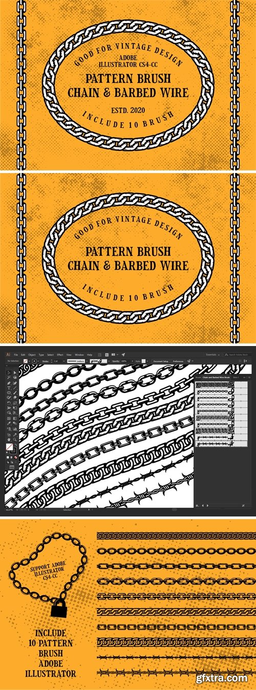 Chain and Barbed Wire Pattern Brushes Illustrator