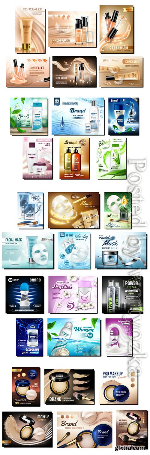 Cosmetics promotion posters set vector