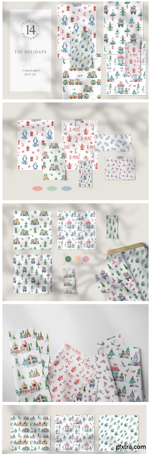 Watercolor Christmas Seamless Patterns 6793589