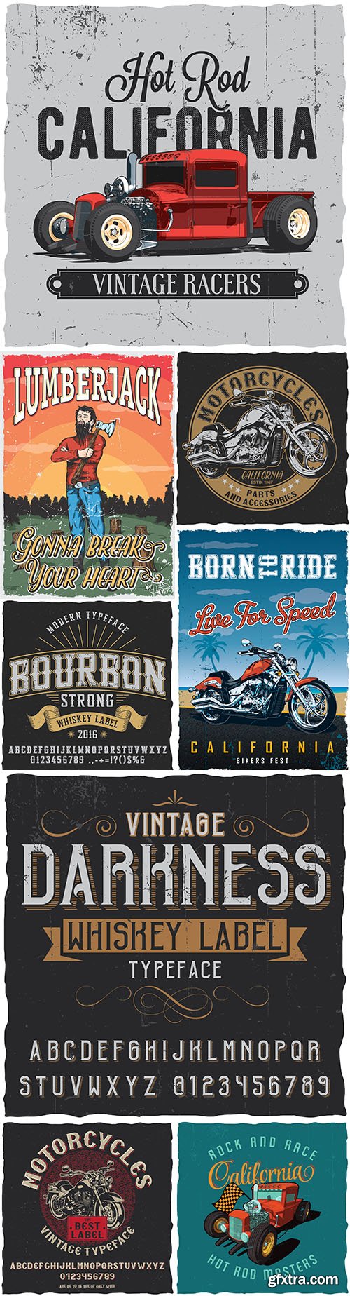 Vintage poster with details and accessories of motorcycles for T-shirtsxA;