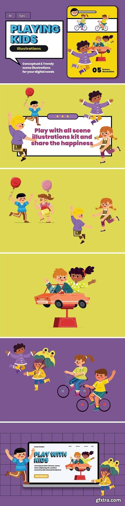 Playing Kids Graphic Illustration