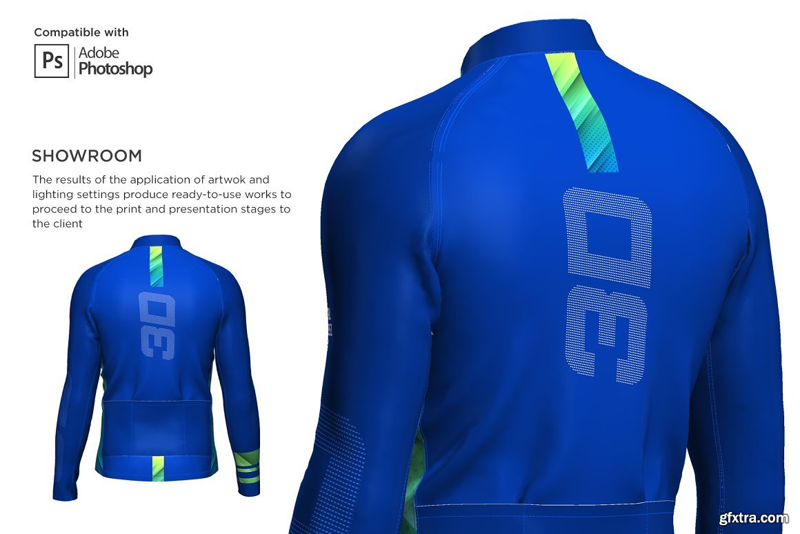 Download CreativeMarket - 3D Men's Cycling Jersey Half-zip LS 5539751