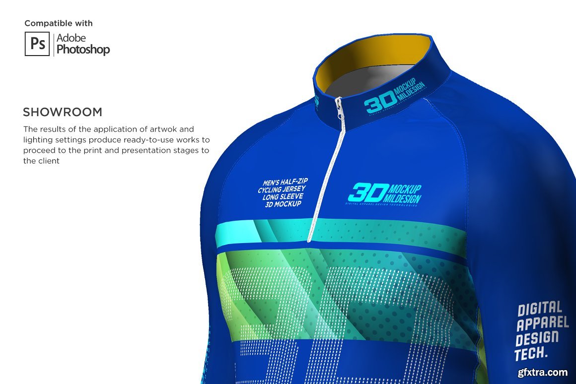 CreativeMarket - 3D Men's Cycling Jersey Half-zip LS 5539751