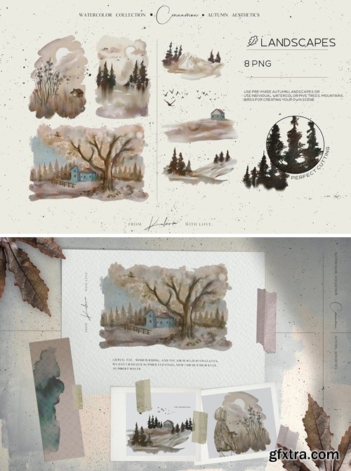 Autumn landscapes - watercolor set