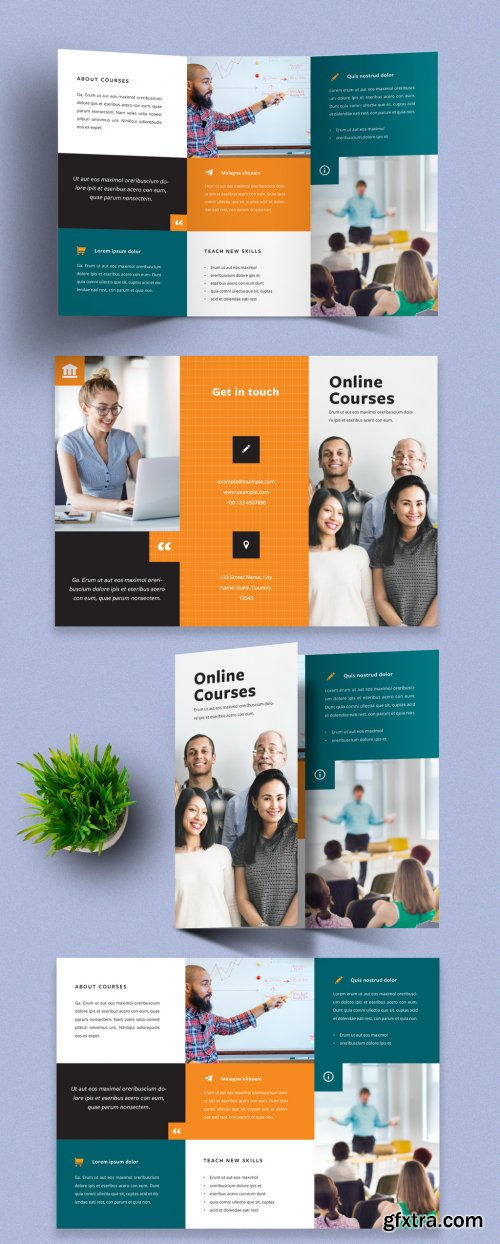 Modern Trifold Brochure Layout with Teal and Orange Accents 389708240