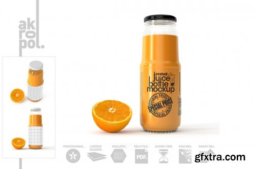 CreativeMarket - Orange juice Bottle Mock up 4542469