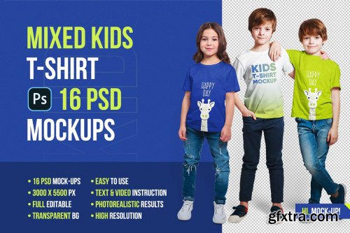 CreativeMarket - Mixed Kids T-Shirt Mockups 5336756