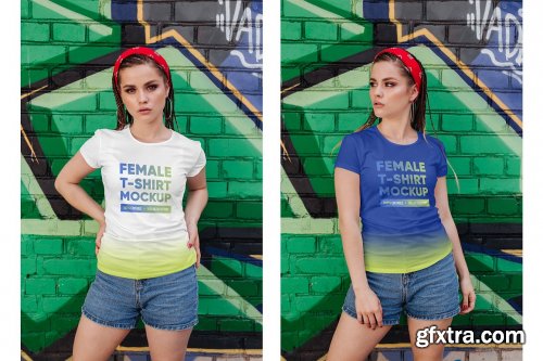 CreativeMarket - Female T-Shirt in City Mockups Vol3 5336987