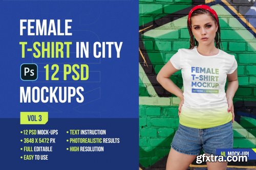 CreativeMarket - Female T-Shirt in City Mockups Vol3 5336987