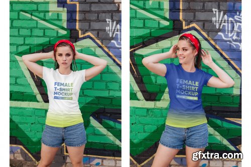 CreativeMarket - Female T-Shirt in City Mockups Vol3 5336987