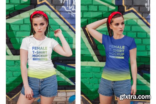 CreativeMarket - Female T-Shirt in City Mockups Vol3 5336987