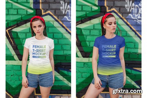 CreativeMarket - Female T-Shirt in City Mockups Vol3 5336987