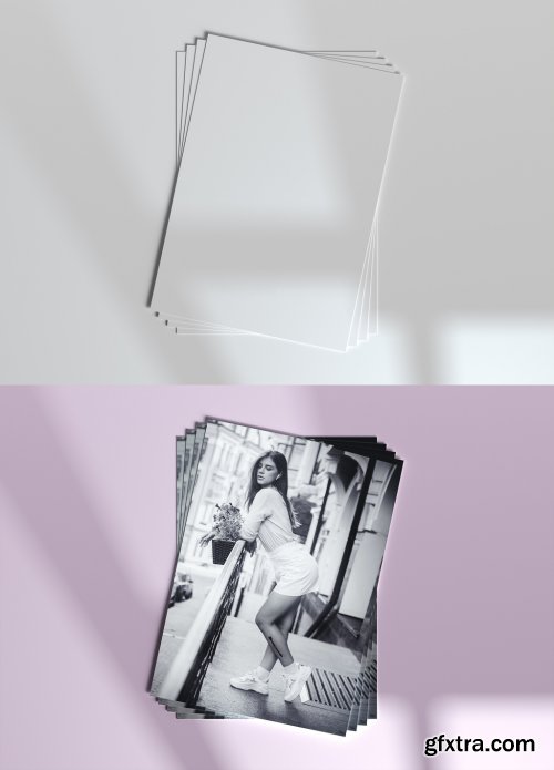 Stack of Four Sheets of Paper Mockup with Shadow Overlay 390476339