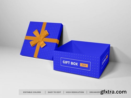 Christmas gift box with ribbon mockup