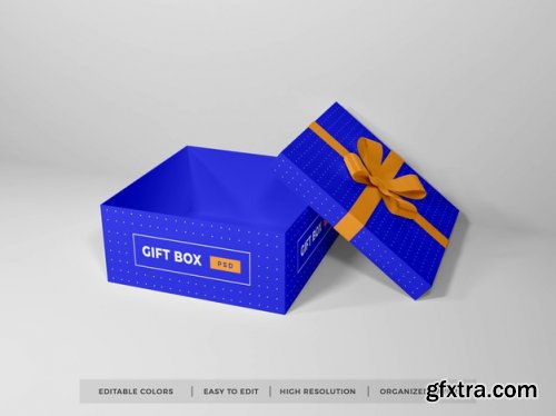 Christmas gift box with ribbon mockup