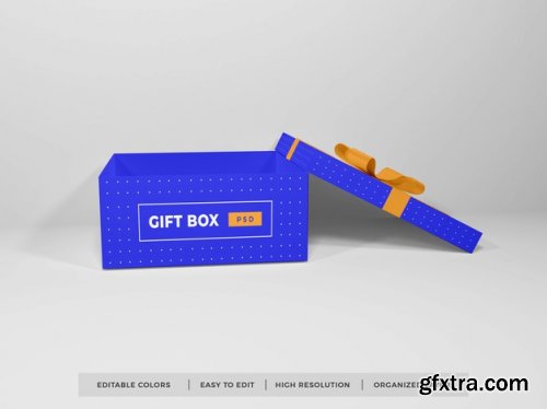 Christmas gift box with ribbon mockup