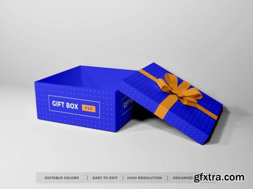 Christmas gift box with ribbon mockup