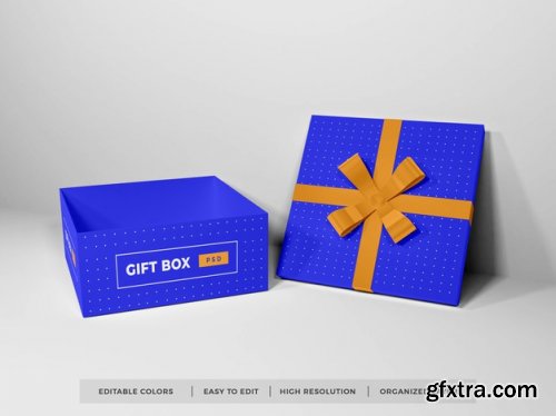 Christmas gift box with ribbon mockup