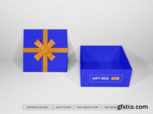 Christmas gift box with ribbon mockup