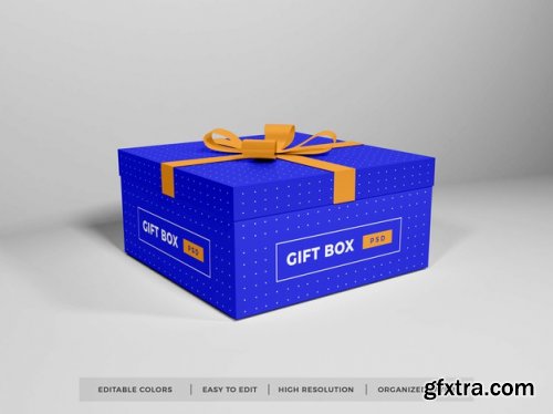 Christmas gift box with ribbon mockup