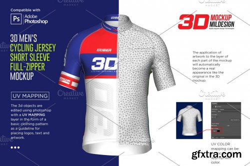CreativeMarket - 3D Men's Cycling Jersey Fullzip SS 5556411
