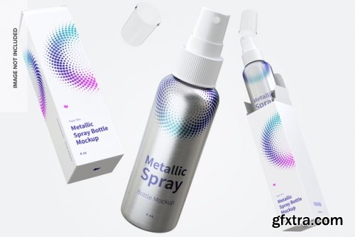 4 oz metallic spray bottles mockup with paper boxes