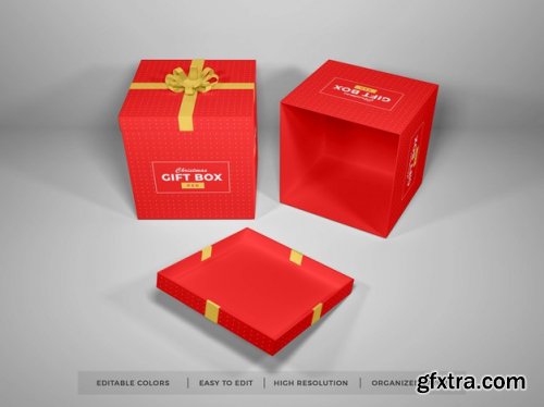 Christmas gift box with ribbon mockup 2