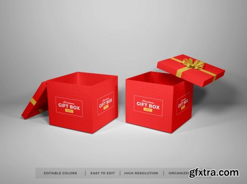 Christmas gift box with ribbon mockup 2