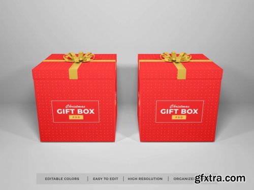 Christmas gift box with ribbon mockup 2