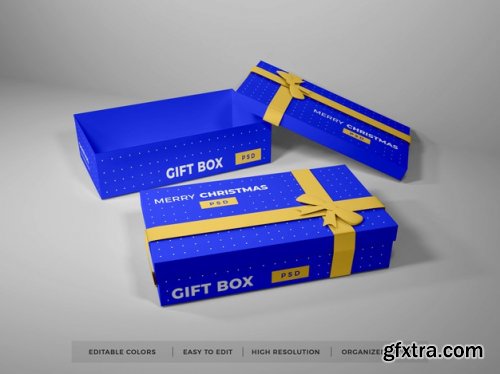 Christmas gift box with ribbon mockup 2