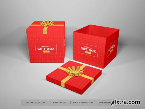 Christmas gift box with ribbon mockup 2